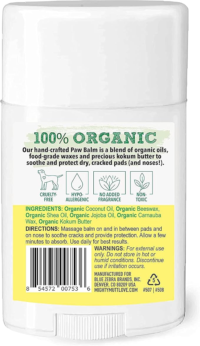 Mighty Mutt Organic Dog Paw Balm – Easy to Use, Moisturizing & Soothing Dog Pad Paw Balm | Softens Cracked & Dry Paws | Natural, Pet Friendly, Hypoallergenic Paw Balm Dogs – Unscented | 1.76 oz