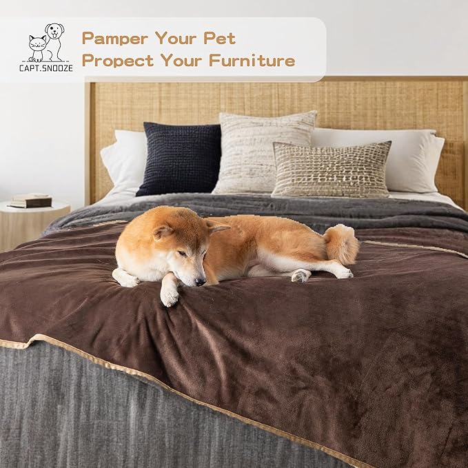 CAPT.SNOOZE Waterproof Dog Blankets Brown Pet Blanket 60"x80", Soft Fluffy Sofa Car Bed Protector, Reversible Leakproof Flannel Washable Dog Blanket for Large Dogs