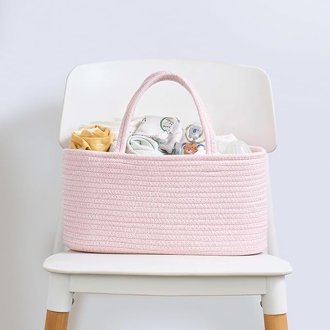 Diaper Caddy Organizer, Empty Gift Basket for Newborn Essentials, Baby Storage Basket, Stylish Gift Bag for Baby Shower, Boys and Girls - Small, Light Pink