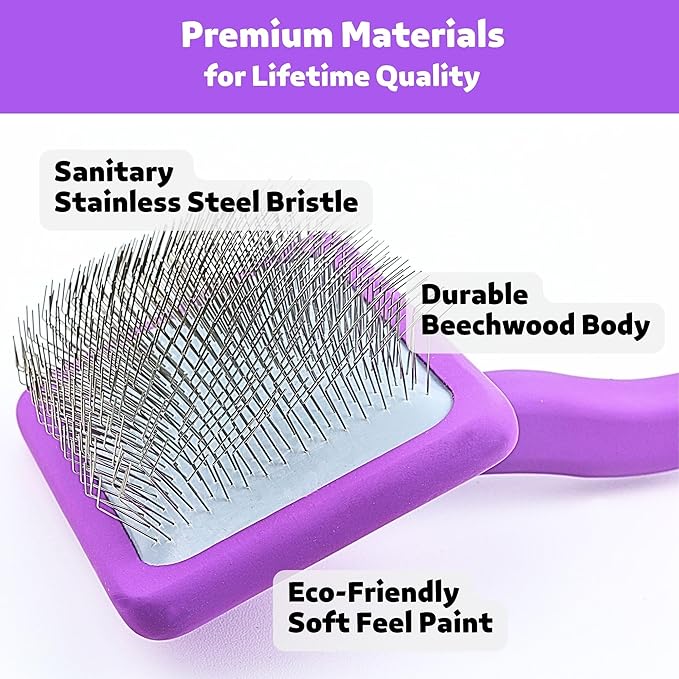 Poodoodle Small Slicker Brush, Purple, Hair Brush for Curly Wavy Haired Dogs - Poodles, Doodles, Bichon, Bernese Mountain Dog, Cocka Spaniels - Detangling, Grooming, Deshedding - 1 inch