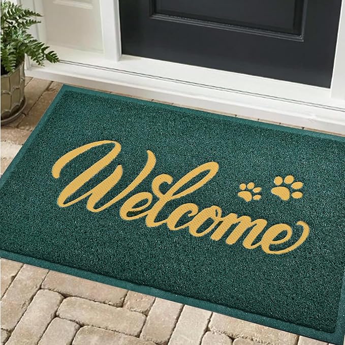 T.HENV Christmas Door Mat Outdoor, 32x20 Waterproof All-Season Front Door Mat Outside Entrance, All-Weather Quick Drying, Low Profile Doormat Indoor, Patio Porch Entryway Mats, Green-Gold