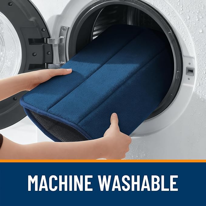 OLANLY Memory Foam Long Bathroom Rugs Runner 59x20, Super Soft Absorbent Bath Mat, Quick Dry, Machine Washable Shower Floor Rugs, Bathmat Carpet, Bathroom Home Decor Accessories, Navy Blue