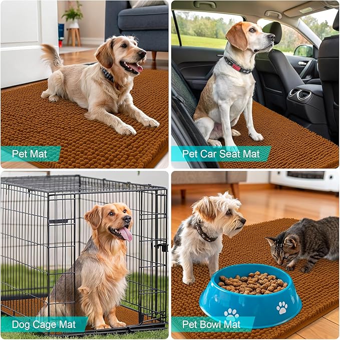 OLANLY Dog Door Mat for Muddy Paws 35x24, Absorbs Moisture and Dirt, Absorbent Non-Slip Washable Doormat, Quick Dry Chenille Mud Mat for Dogs, Entry Indoor Entryway Carpet for Inside Floor, Ochre