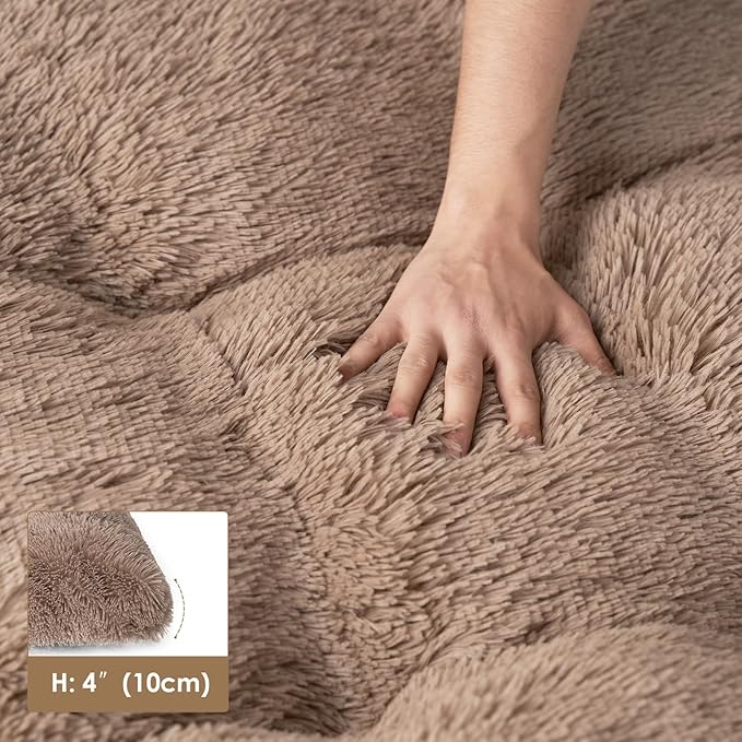 EHEYCIGA Fluffy Dog Crate Bed for Extra Large Dogs, Plush Faux Fur Crate Pad, Calming Anti Anxiety XL Dog Bed, Washable Soft Warm Mat with Non-Slip Bottom, Camel