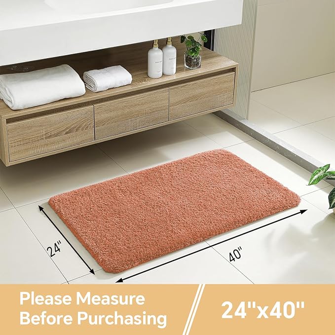 Rust Bathroom Rugs 24"x40" – Large Plush Microfiber Bath Mat, Soft Non Slip Floor Mat, Absorbent and Washable Rug – Perfect for Bathroom or Bedroom Use