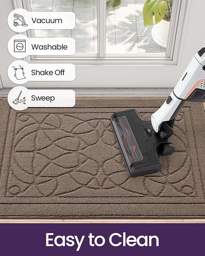 DEXI Front Entryway Door Mat Non Slip 32x48, Washable Inside Entry Way Mats Low Profile Entrance, Welcome Dirt Trapper Doormat Thin for House Floor Home Porter Hall Backdoor Area, Beige