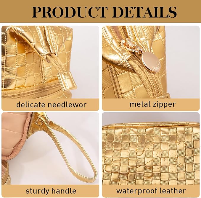 Abiudeng Large Capacity Makeup Bag Ladies Cosmetic Bag Travel Bag with Compartments Portable PU Leather Travel Makeup Bag with Handle
