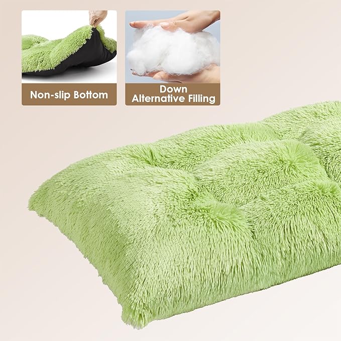 EHEYCIGA Fluffy Dog Crate Bed for Medium Dogs, Plush Faux Fur Crate Pad, Calming Anti Anxiety Medium Dog Bed, Washable Soft Warm Mat with Non-Slip Bottom, Green