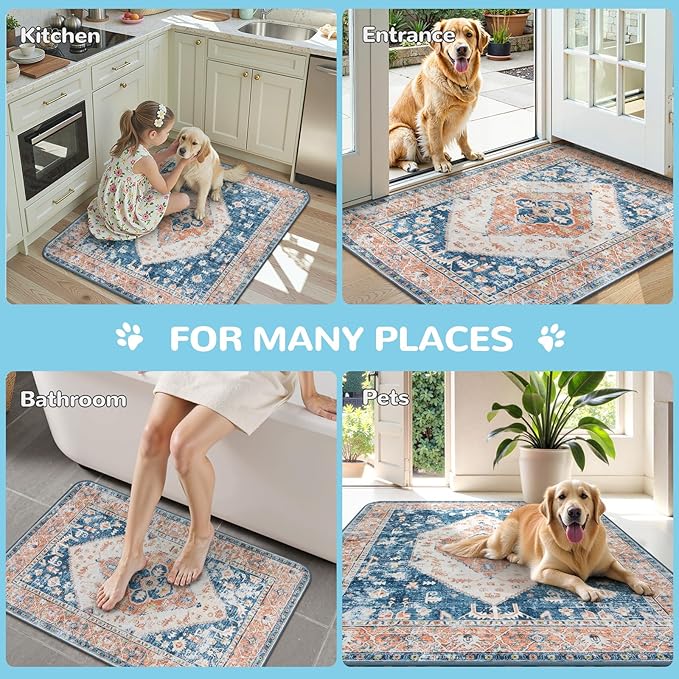Lahome Extra-Large Washable Dog Pee Pads (72"x72") - Super Absorbent & Waterproof - Leakproof Reusable Mat for Playpens, Beds & Whelping, Convenient Cleanup,Beige Blue