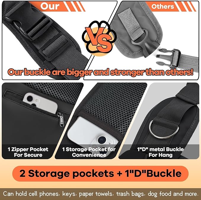 YUDODO Pet Sling Carrier for 10-15 lbs Small Dogs & Cats – Hands-Free Puppy Carrier with Safety Hook, Large Zipper Pocket, Soft Breathable Mesh, Adjustable Strap & Reflective Strip (Black 2.0 L)