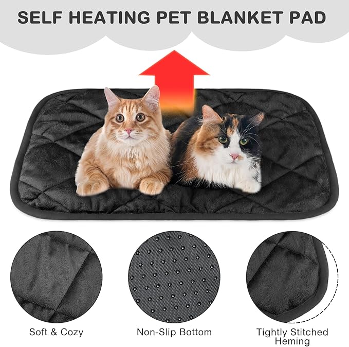 8 Pack Self Heating Cat Mat Self Warming Cat Bed Extra Warm Thermal Pet Bed Mat Reflects Body Heat Washable Dog Crate Pad for Indoor Outdoor Pets(Black,16 x 20 Inch)