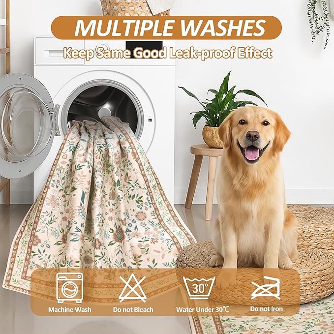 Washable Pee Pads for Dogs, 2 Pack Super Absorbent Reusable Puppy Pads with Colorful Flowers Patterns for Potty Training, Floor, Couch, Bed, and Crate,36"X36"