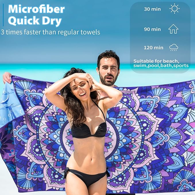 4 Pack Microfiber Thin Beach Towel Lightweight 71x32 Oversized Extra Large Sand Free Towels Quick Dry for Travel Pool Yoga Gym Sports Beach Accessories Vacation Essential Gift