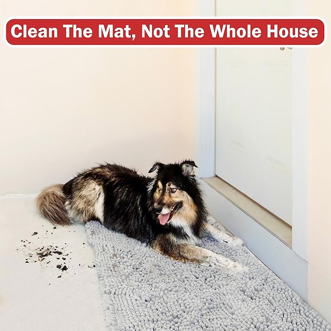 DogBuddy Dog Door Mat for Muddy Paws, Absorbent Microfiber Pet Rug, Waterproof Non-Slip Doormat, Washable Rugs for Dogs, Entryway Indoor Outdoor Mat, Dog Supplies (Runner, Shadow)