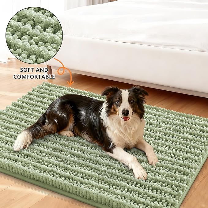 Smiry Dog Door Mat for Muddy Paws 30x20, Extra Soft Absorbent Chenille Doormat, Trap Moisture and Dirt, Non-Slip Machine Washable Front Door Mat for Indoor Entrance Inside Floor, Sage Green