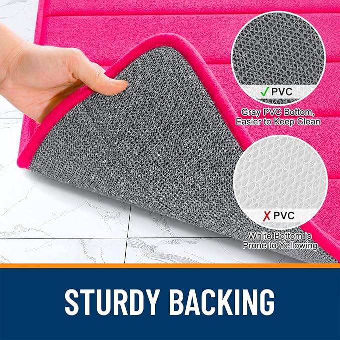 OLANLY Memory Foam Bath Mat 70x46, Super Soft Absorbent Bathroom Rugs, Quick Dry, Machine Washable Shower Floor Rugs, Bathmat Carpet, Bathroom Home Decor Accessories, Hot Pink