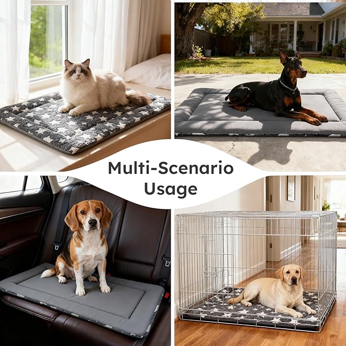 Dog Bed Mat, Dual-Sided Dog Crate Bed Mat - Ultra Soft & Machine Washable Kennel Pad for Large Dogs, All-Season Comfort Pet Bed for Crates, Travel, and Home, Gray 35 x 23 Inch
