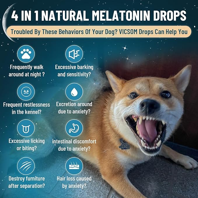 Liquid Melatonin for Dogs, 2 Pack Dog Melatonin for Small Medium Large Dog Sleep Aid, Stress & Anxiety Relief, Calm Aid for Dogs Puppies, Support Relaxation & Deep Sleep, 60ml x2