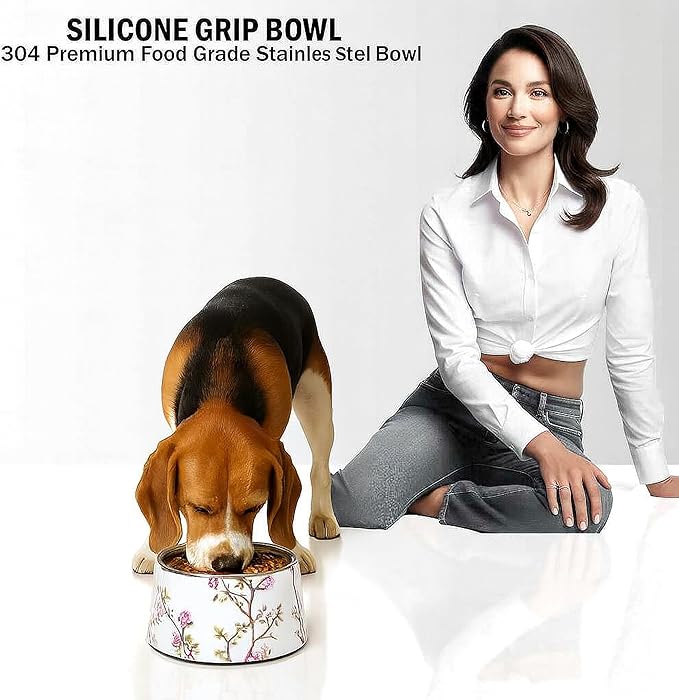 Dog Bowl - 7inch Height Non-Slip Ideal for Medium Dogs it has Food-Grade 304 Stainless Steel Bowls for Food/Water Beautiful Design and high Capacity Large/3.8 Cups(860ml) Bowl Feeder (White)