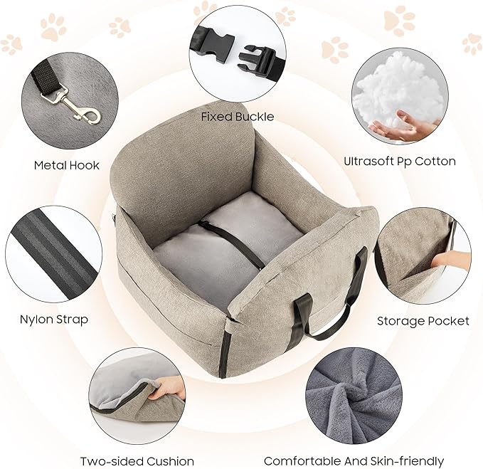 Dog Car Seat for Small/Medium Dogs.Water Repellent with Storage Pockets.Doubles as a Pet Travel Bed for Dogs Up to 40 lbs. Machine Washable Dog Carrier- Brown