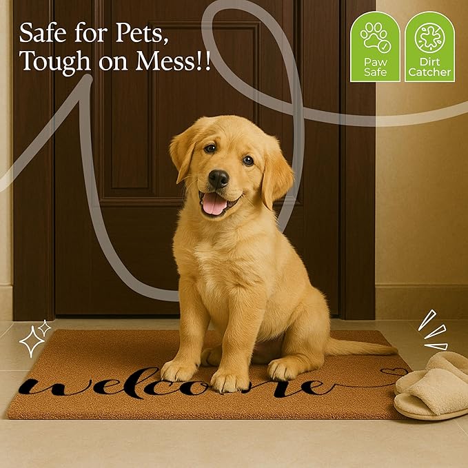COCONIQ Coir Door Mats 17" X 30", Non-Slip Sturdy, PVC Backed Heavy Duty, Easy to Clean, Ideal for Door Entrance, Patio, Porch, Backyard, Garages, Welcome with Love