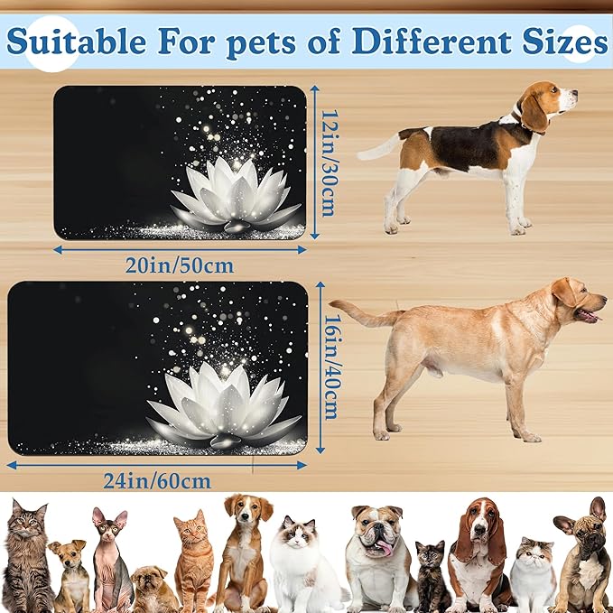 Magic White Lotus Pet Feeding Mat–Quick Dry Absorbent Dog Cat Food Mat, Non Slip Waterproof Bowl Placemat for Messy Eaters, Pet Accessories for Floors 16"x24"