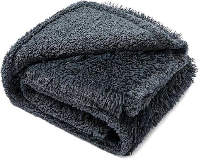 Wowchine Calming Cat Blanket for Bed 85x57in Couch Sofa Cover Grey Waterproof Dog Blankets for Large Dogs Washable Long Faux Fur Pet Throw Blanket for Puppy Reversible Furniture Protector, (Gray XL)