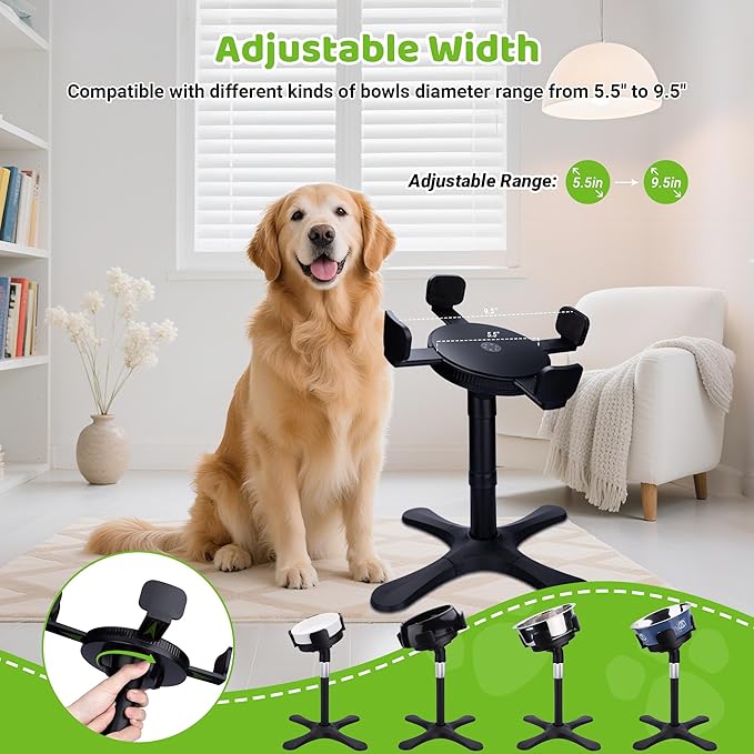Dog Bowls,Elevated Adjustable Dog Bowl Stand with 3 Heights & Tilted Feeding Design, Raised Stand Compatible with Medium & Large Breeds(with Stainless Steel Bowls-Black)