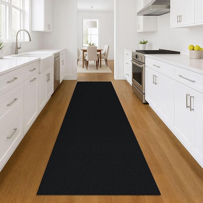 KOZYFLY Washable Runner Rug 3x10 ft Hallway Kitchen Runner Rugs with Rubber Backing Bobo Non Slip Entryway Runner Indoor, Long Carpet Runners for Hall Kitchen Entryway, Black
