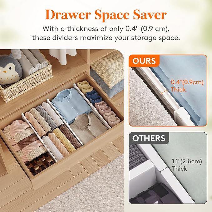 Lifewit 4" High 12 Pack Drawer Dividers, 35 –55cm/13.8-22.5" Drawer Divider for Clothes, Adjustable Dresser Drawer Organizers, Plastic Drawers Separators for Clothes Bedroom Bathroom Kitchen Office