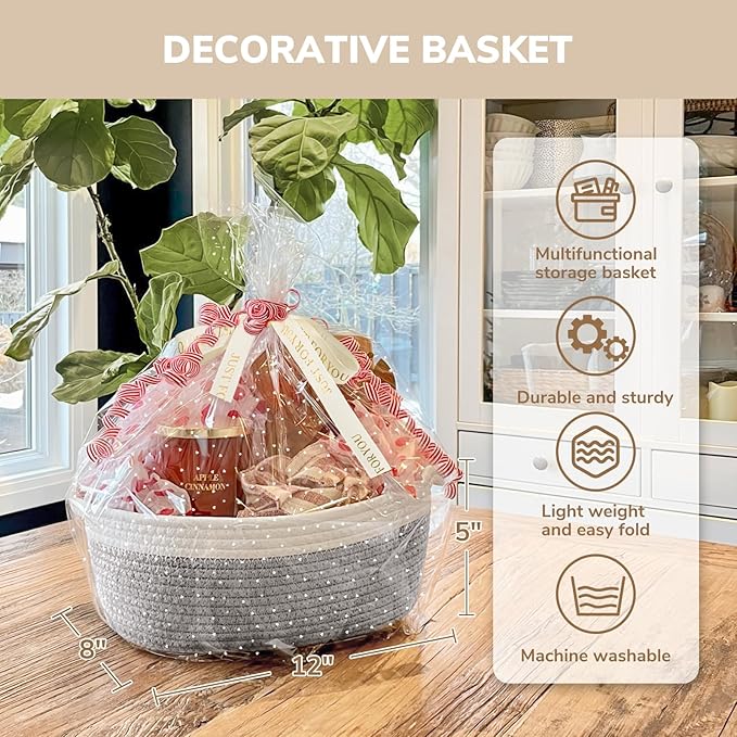 CHICVITA Easter baskets, Cute Basket for Decor, Dog Toy Storage, Empty Gift Baskets to Fill, 12"x 8"x 5", Grey