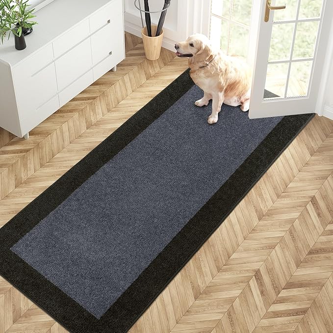 PURRUGS Dirt Trapping Door Mat 32" x 72", Non-Slip Machine Washable Entry Rug, Entrance Mat, Indoor Front Door Mat, Super Absorbent Entryway Rug for Muddy Shoes & Paws, Bluish Grey & Charcoal