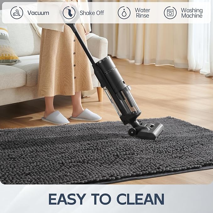 Futurwit Dog Door Mat for Muddy Paws, 60" x 30" Chenille Absorbent Front Door Mat Inside, Large Runner Mud Mat for Dogs, Trap Dirt Washable Non Slip Outdoor Indoor Entrance Doormats, Grey