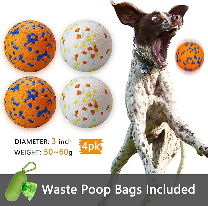 POUPUA 4-Pack Super Bouncy Dog Balls — Lightweight & Safe (Won’t Hurt Dogs), Indestructible Tennis Balls for Aggressive Chewers, Durable Floating Fetch Toys for Medium & Large Dogs