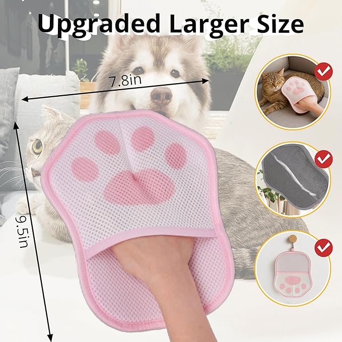 2025 Upgrade Electrostatic Pet Hair Removal Glove, A Reusable Pet Hair Remover Tool for Cats & Dogs, Clothing, Couches, Carpets, and Car Seats(Pink Glove, Cat Keychain)