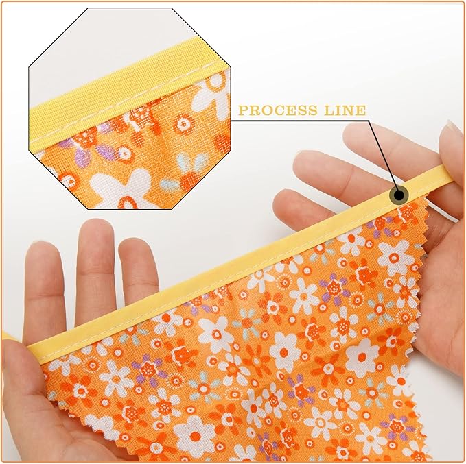 G2PLUS 39Ft Triangle Bunting Banner, 42Pcs Yellow Floral Garland Pennant Banner, Reusable Cotton Triangle Flags Party Decoration for Birthday, Wedding, Garden Tea Party, Baby Shower, Room Decor