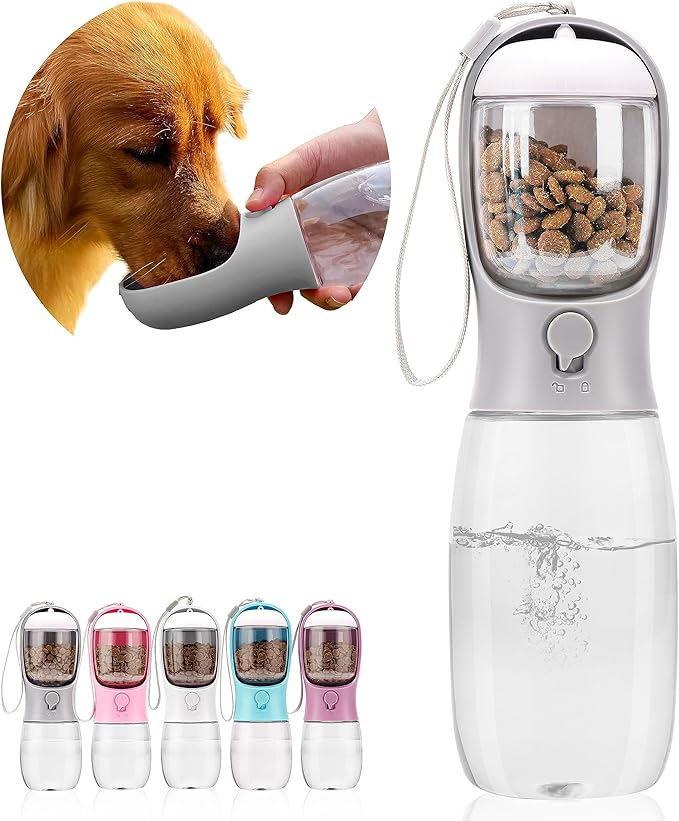 AVELORA Dog Water Bottle,Portable Pet Water Bottle with Food Container,Outdoor Portable Water Dispenser for Cat,Puppy,Pets for Walking,Hiking,Travel,Puppy Essentials,Dog Stuff(19oz)