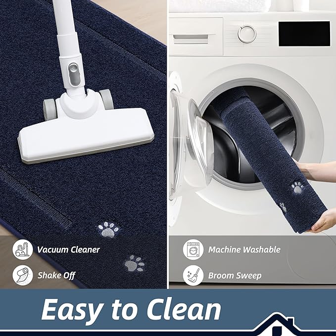 BEQHAUSE Dog Door Mat for Muddy Paws 32"x48" Dirt Trapper Absorbent Doormat Non Slip Entryway Rugs Washable Stain Resistant Welcome Floor Mat Soft Low-Profile for Front Back Door, Navy Blue