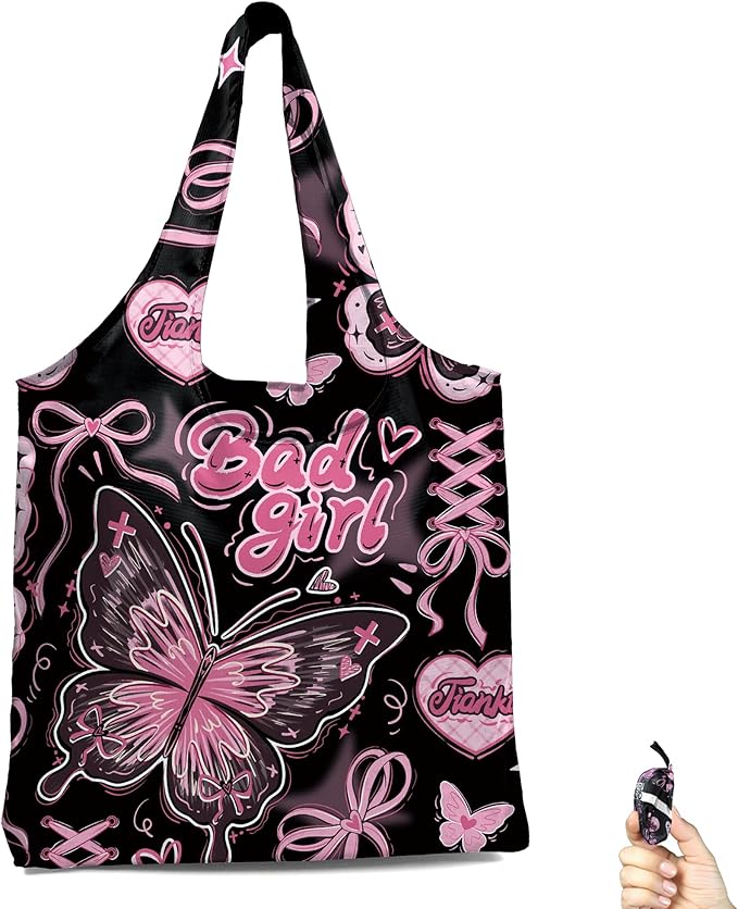 BeeGreen Butterfly Ultimate Travel Tote Bag - Reusable Grocery Shopping Bag - Foldable Compact Portable Machine Washable