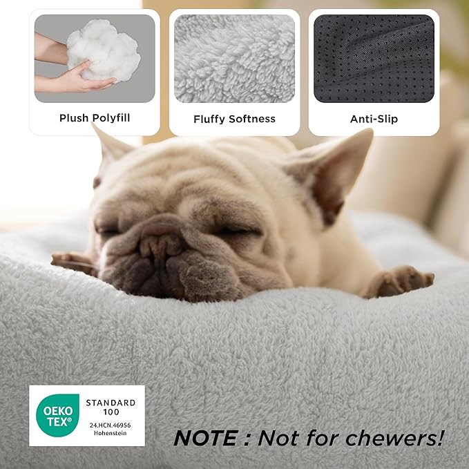 Bedsure Washable XL Dog Bed for Crate for Extra Large Dogs, Comfort Fluffy Plush Pet Pillow Bed Kennel Pad with Non-Slip Bottom, Machine Washable Pet Sleeping Mat, 41"x27", Gray