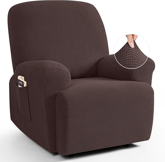TAOCOCO Recliner Cover 4-Pieces, Recliner Stretch Sofa Slipcover, Recliner Cover 1 Seat, Couch Protector Soft, Furniture Protector Covers with Elastic,Chair Covers Jacquard Pattern (Dark Coffee)