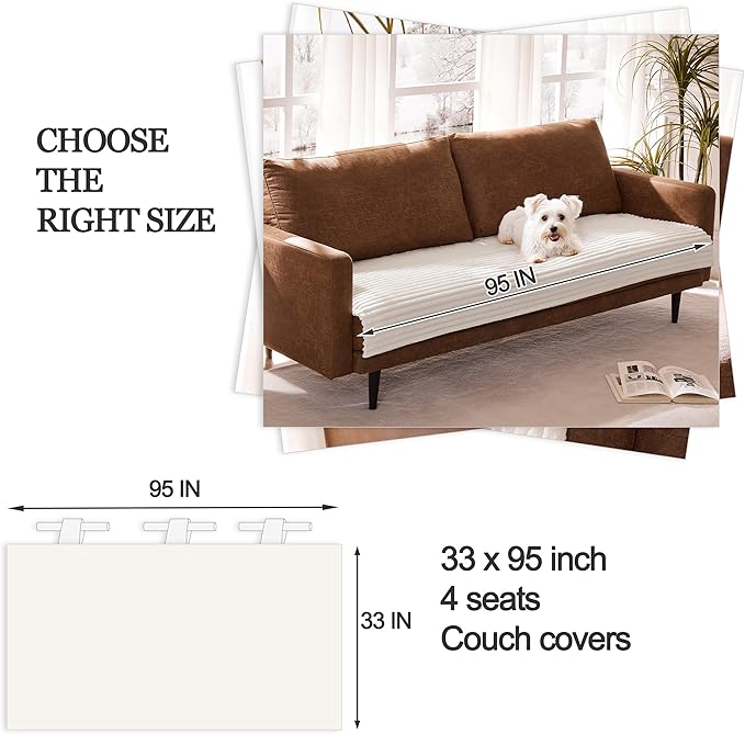 Meider Dual Non-Slip Couch Cover for Dogs Waterproof, Fuzzy Soft Pet Couch Covers for Sofa 3 Cushion, Pet Friendly Soft Dog Bed Covers Sofa Cover Washable (White, 33" x 95" 1 Pack)