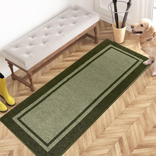 PURRUGS Dirt Trapping Door Mat 24" x 60", Non-Slip Machine Washable Entryway Rug, Entrance Mat, Indoor Front Door Mat, Super Absorbent Entry Rug for Muddy Shoes & Paws, Budding Green & Sage Green