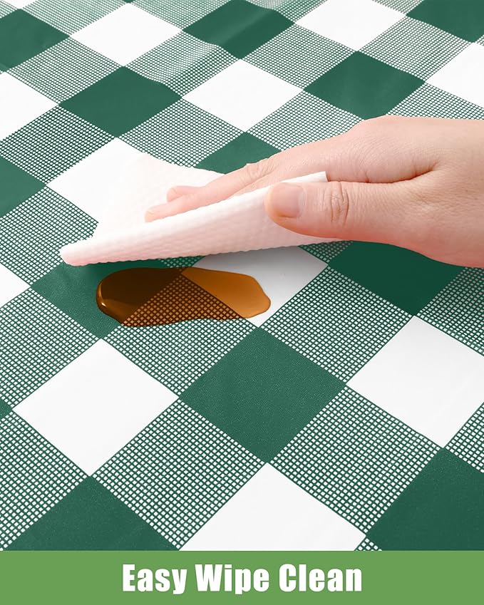 Smiry 8 Packs Gingham Disposable Table Cloth, 54 x 108 Inch Waterproof Plastic Tablecloth, Rectangle Hunter Green and White Checkered Table Covers for Picnic, Birthday, Party