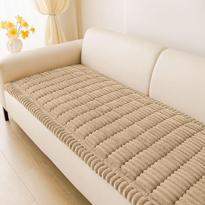 hyha Couch Covers for Dogs Washable, Non Slip Plush Dog Sofa Protectors, Fuzzy Pet Couch Covers for 3 Cushion Sofa Pet Friendly (Khaki, 27.6" x 70.9")