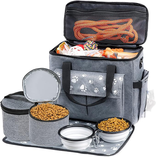 CLAWIST Large Dog Travel Bag, Airline Approved Dogs Bags for Traveling, 2 Dog 's Food Travel Container and Collapsible Bowls, Weekend Pet Travel Bags