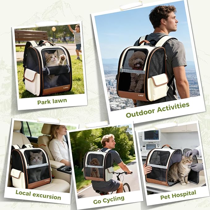 Lekereise Cat Backpack Carriers, Dog Carrier Backpacks with Breathable Mesh for Small Medium Large Cats Dogs Puppy Up to 25 Lbs, Pet Foldable Carrying Backpack Ventilated for Travel Hiking Collapsible