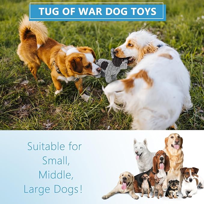 Letsmeet Dog Toys Plush Interactive Dog Toy with Crinkle Paper and Squeaker, Reduce Boredom and Anxiety, Cute Dog for Small Medium Large Dogs, Grey