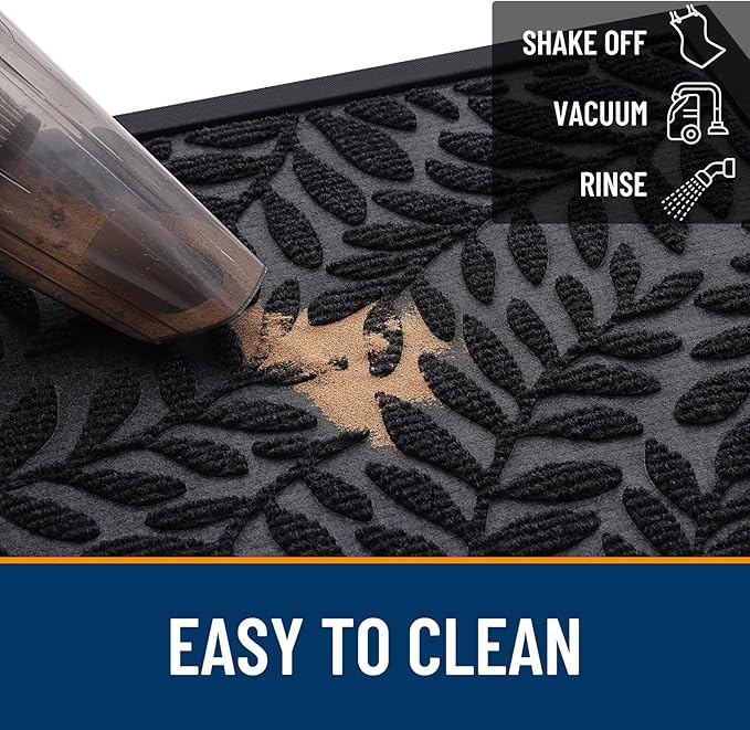 OLANLY Door Mat Indoor Outdoor Entrance, 47x32, Waterproof All-Weather All-Season Doormat, Sturdy Natural Rubber, Stain and Fade Resistant, Low Profile, Easy Clean Patio Entryway Mat, Black