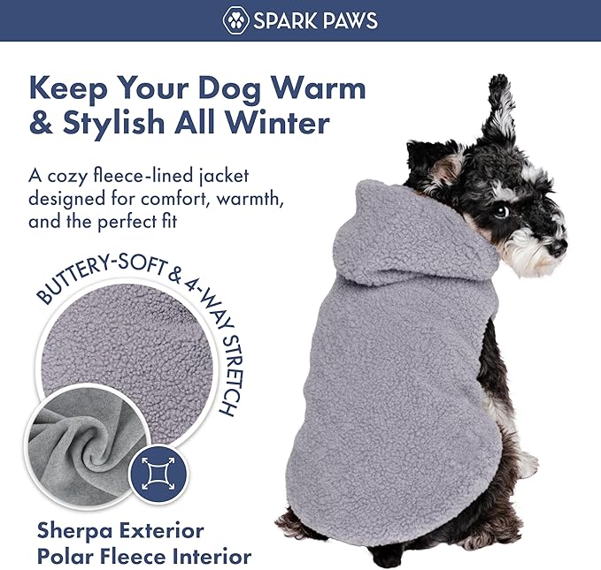 Spark Paws Teddy Dog Sweater, Sherpa Jacket Vest with Warm Fleece Lining, Winter Coat Suitable for Small Medium Large XL XXL Breeds - Grey - M